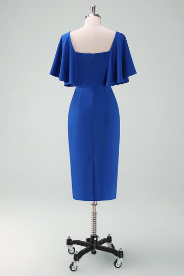 Royal Blue Bodycon kjole til brudens mor med korte ermer